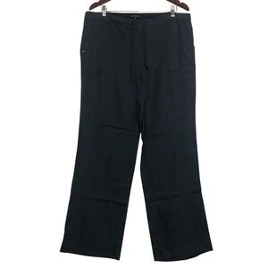 For Cynthia Blue 100% Linen Pull On Straight Leg Pants Womens Size M Coastal